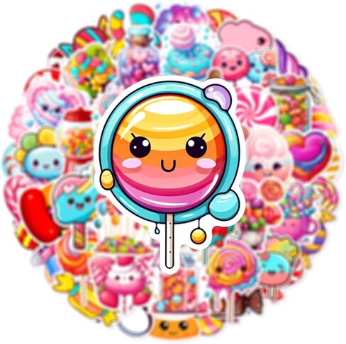 Cute Candy Stickers for Kids Sweet Candy Stickers for Water Bottle Waterproof Vinyl Stickers for Scrapbook Journal Laptop Water Bottle Skateboard Guitar Party Supplies（50pcs） (Colourful-P1) in Kuwait