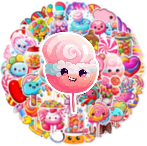 Cute Candy Stickers for Kids Sweet Candy Stickers for Water Bottle Waterproof Vinyl Stickers for Scrapbook Journal Laptop Water Bottle Skateboard Guitar Party Supplies（50pcs） (Colourful-P1) in Kuwait