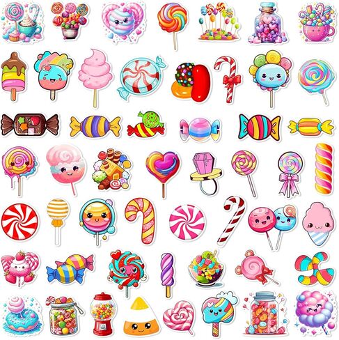 Cute Candy Stickers for Kids Sweet Candy Stickers for Water Bottle Waterproof Vinyl Stickers for Scrapbook Journal Laptop Water Bottle Skateboard Guitar Party Supplies（50pcs） (Colourful-P1) in Kuwait
