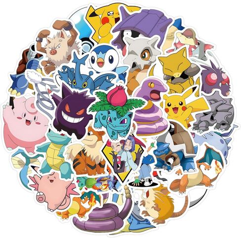 50Pcs Cute Pokemon Sticker for Kids, Cool Anime Cartoon Waterproof Vinyl Decal for Teen Girl Adult Water Bottle Skateboard Notebook Phone Guitar Bike in Kuwait