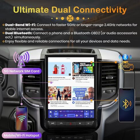 12.1" Touch Screen Car Stereo Upgrade for Dodge RAM 1500-5500 (2019-2024) Android 15 Navigation Radio with Backup Camera Wireless CarPlay & Android Auto 4GB RAM 64GB ROM in Kuwait