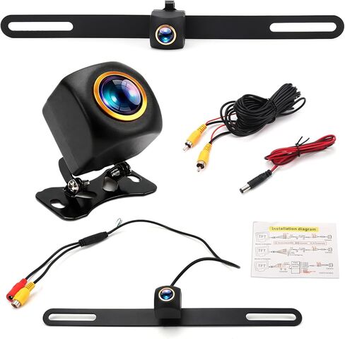 Backup Camera for Car - 170° Wide Angle License Plate Reverse Camera with IP68 Waterproof Metal Housing, Starlight Night Vision, HD/AHD Switchable for SUV RV Truck Sedan (RCA Connector) in Kuwait