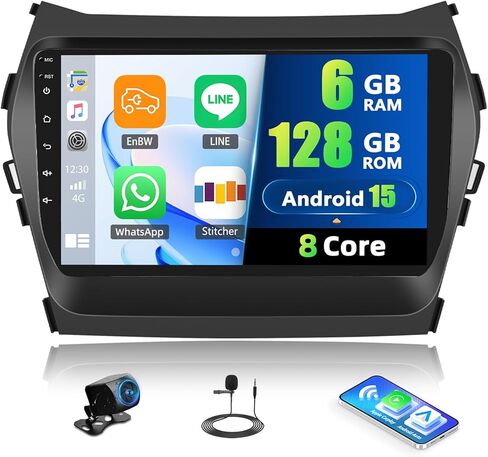 [6+128G] ستيريو سيارة Android 15 8 النواة لسيارة Hyundai Santa Fe IX45 2013-2018 مع Carplay اللاسلكي وAndroid Auto، راديو سيارة 9 بوصة مع وصلة مرآة بلوتوث FM/RDS WiFi GPS SWC Dual USB+AHD كاميرا احتياطية in Kuwait