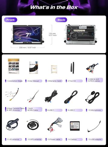 راديو سيارة Android 12 لسيارة Ford F150/F250/F350 2004-2016، Mustang/Escape/Fusion/Edge/Explorer، ستيريو بشاشة لمس QLED 1280×720P، 4+64 جيجا بايت 8 النواة، CarPlay اللاسلكي وAndroid Auto، 5G WiFi/4G LTE in Kuwait
