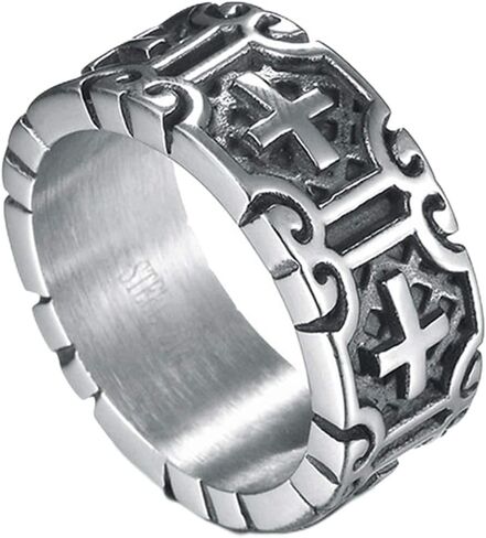 Jude Jewelers 9mm Retro Vintage Stainless Steel Cross Band Style Biker Ring in Saudi Arabia