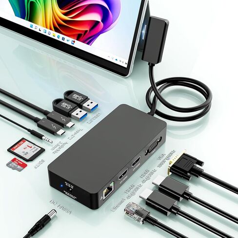 Docking Station 12 in 1 Triple Displays for Surface Dock,4K Dual HDMI+VGA with Power Adapter for Surface Pro 12/11/10/9/8/X/7/6/5/4/3,Surface Laptop 7/6/5/4/3/2/1,Surface Book Go in Kuwait