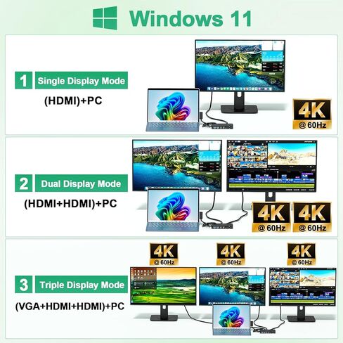 Docking Station 12 in 1 Triple Displays for Surface Dock,4K Dual HDMI+VGA with Power Adapter for Surface Pro 12/11/10/9/8/X/7/6/5/4/3,Surface Laptop 7/6/5/4/3/2/1,Surface Book Go in Kuwait