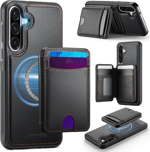 Magnetic Case for Samsung Galaxy A36 5G, Detachable Card Holder and RFID Blocking 2-in-1, Bi-fold Wallet Style Flip Case, Card Holder Can Be Used as Stand, for Samsung Galaxy A36 6.7" - Black in Kuwait