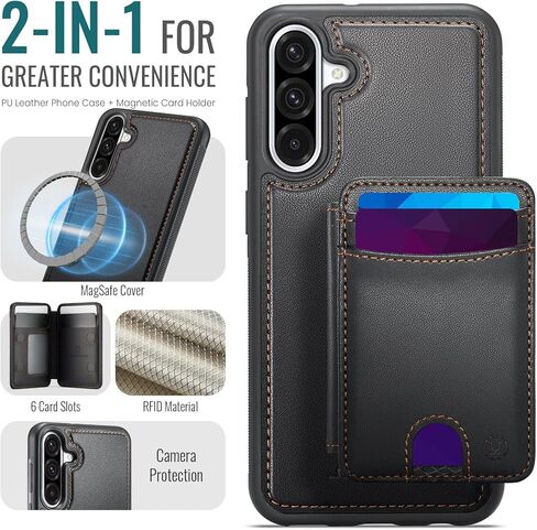 Magnetic Case for Samsung Galaxy A36 5G, Detachable Card Holder and RFID Blocking 2-in-1, Bi-fold Wallet Style Flip Case, Card Holder Can Be Used as Stand, for Samsung Galaxy A36 6.7" - Black in Kuwait