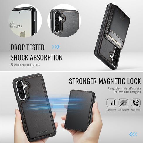 Magnetic Case for Samsung Galaxy A36 5G, Detachable Card Holder and RFID Blocking 2-in-1, Bi-fold Wallet Style Flip Case, Card Holder Can Be Used as Stand, for Samsung Galaxy A36 6.7" - Black in Kuwait