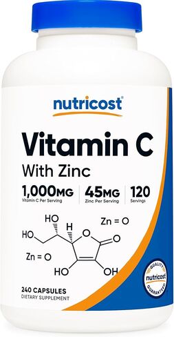 Nutricost Vitamin C with Zinc Supplement Capsules, 120 Servings - 1000mg Vitamin C, 45mg Zinc, Non-GMO, Gluten Free in Saudi Arabia