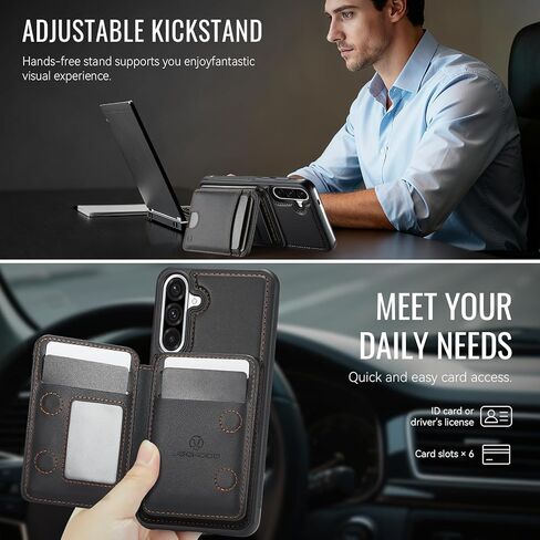 Magnetic Case for Samsung Galaxy A36 5G, Detachable Card Holder and RFID Blocking 2-in-1, Bi-fold Wallet Style Flip Case, Card Holder Can Be Used as Stand, for Samsung Galaxy A36 6.7" - Black in Kuwait