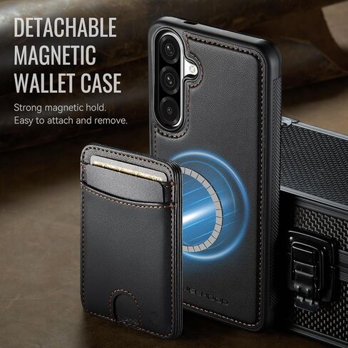 Magnetic Case for Samsung Galaxy A36 5G, Detachable Card Holder and RFID Blocking 2-in-1, Bi-fold Wallet Style Flip Case, Card Holder Can Be Used as Stand, for Samsung Galaxy A36 6.7" - Black in Kuwait