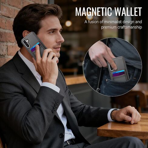Magnetic Case for Samsung Galaxy A36 5G, Detachable Card Holder and RFID Blocking 2-in-1, Bi-fold Wallet Style Flip Case, Card Holder Can Be Used as Stand, for Samsung Galaxy A36 6.7" - Black in Kuwait