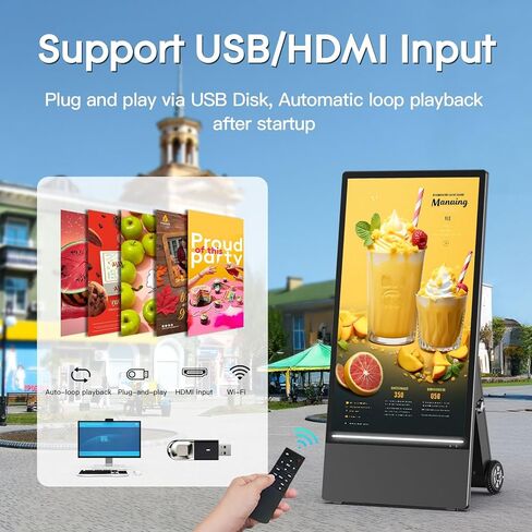 MWE 43 Inch Outdoor Digital Signage Display, Portable Battery Powered High Brightness Screen Advertising Display Kiosk, Movable Waterproof Digital Poster, Android Kiosk in Kuwait