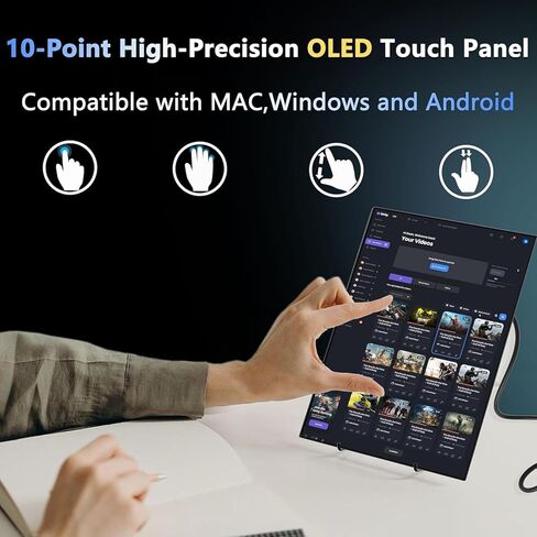 13.3" OLED Portable Touchscreen Monitor, 1080P HDR VESA 500 Nits, USB-C HDMI External Display with Stand (Vertical Monitor) & Speakers for Laptop PC Mac Android (No Touch for iPhone/iPad/Consoles) in Kuwait