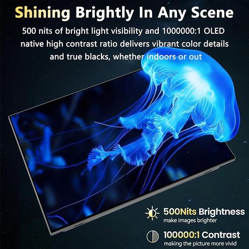 13.3" OLED Portable Touchscreen Monitor, 1080P HDR VESA 500 Nits, USB-C HDMI External Display with Stand (Vertical Monitor) & Speakers for Laptop PC Mac Android (No Touch for iPhone/iPad/Consoles) in Kuwait