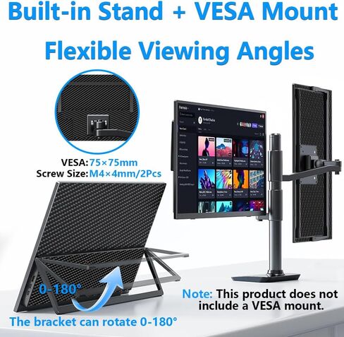 13.3" OLED Portable Touchscreen Monitor, 1080P HDR VESA 500 Nits, USB-C HDMI External Display with Stand (Vertical Monitor) & Speakers for Laptop PC Mac Android (No Touch for iPhone/iPad/Consoles) in Kuwait