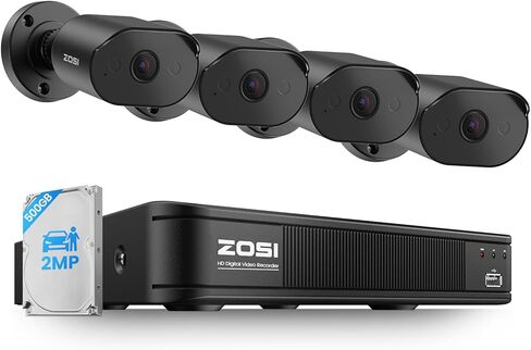 نظام كاميرا أمان منزلي ZOSI 1080P خارجي داخلي، 8CH 5MP-Lite CCTV DVR مع AI كشف المركبات البشرية، 4 × 1080P Pan Tilt كاميرا مراقبة مقاومة للطقس، رؤية ليلية، تسجيل صوتي، 500 جيجابايت HDD in Kuwait