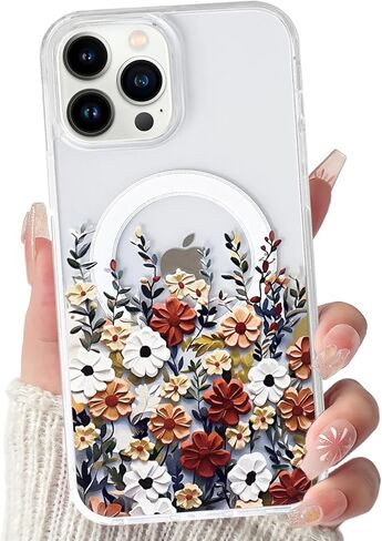 جراب Lovmooful مغناطيسي متوافق مع هاتف iPhone 15 متوافق مع MagSafe، زهور شفافة لطيفة مع تصميم جمالي للفتيات والنساء، ناعم من مادة TPU+PC وواقي مضاد للصدمات، العديد من الزهور in Kuwait