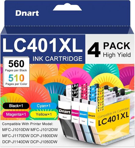 LC401XL LC401 Ink Cartridges for Brother Printer MFC-J1010DW LC 401XL 401 XL Ink Cartridge Compatible for MFC J1010DW MFC-J1170DW MFC-J1800DW MFC-J1012DW Series Printer, LC401 XL Upgraded (4 Pack) in Kuwait