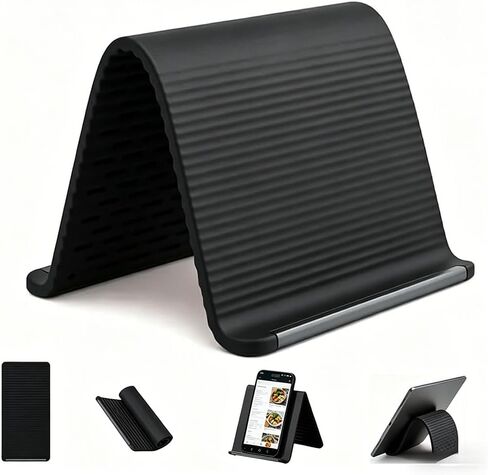 حامل هاتف مرن من السيليكون مع شريط ألومنيوم، حامل مضاد للانزلاق قابل للطي وقابل للتعديل، حامل سطح مكتب متعدد الزوايا للهواتف/الأجهزة اللوحية، ملحق مكتب محمول قابل للدوران للمنزل والمكتب والسفر (أسود) in Kuwait