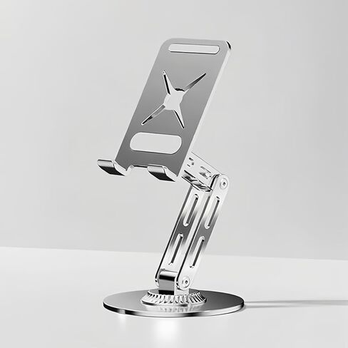 حامل هاتف دوار 360 درجة للمكتب، حامل كمبيوتر لوحي دوار لجهاز iPad، حامل هاتف مكتبي من الألومنيوم قابل للطي وقابل للتعديل، ملحقات مكتب منزلية متعددة الزوايا قابلة للتعديل (فضي) in Kuwait