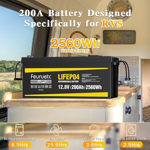 بطارية ليثيوم LiFePO4 12 فولت 200 أمبير، مدمجة 200 أمبير BMS، تخزين طاقة 2560 وات في الساعة، بطارية فوسفات الحديد 8000-15000 ذات دورات عميقة للطاقة الشمسية، محرك التصيد، RV (قطعتان) in Saudi Arabia