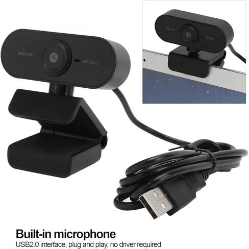 1080P HD Webcam with Built in Microphone, USB2.0 Plug and Play Web Camera, 360° Adjustable Clip for Desktop Laptop PC, Online Class Live Streaming Video Conferencing in Kuwait