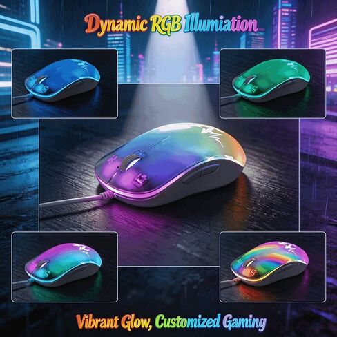 【 تأثير ديناميكي لمرآة RGB وبدون تأخير والتوصيل والتشغيل 】 ماوس سلكي بمرآة RGB للكمبيوتر المحمول للألعاب 2026، يصل إلى 3200 نقطة في البوصة، نمط Cyberpunk، قابل للتبديل مع أضواء متعددة، تصميم مريح in Kuwait