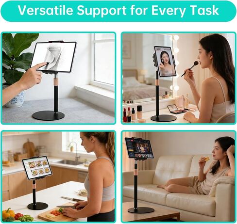 Tablet Stand, Carbon Steel Rod Adjustable Height Angle Pad Stand, 360° Tilt Weighted Metal Base Office Desktop Tab Stand Holder, Portable Monitor Support, (for 4.7-10.9 in Tablet) in Kuwait
