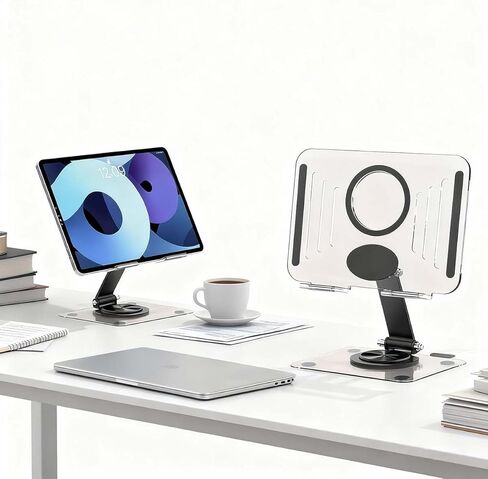 حامل كمبيوتر لوحي دوار بقاعدة دوارة 360 درجة، حامل iPad قابل للتعديل للمكتب مع حامل ثابت، حامل كمبيوتر لوحي عالمي للاستخدام المكتبي والمنزلي (أسود) in Kuwait