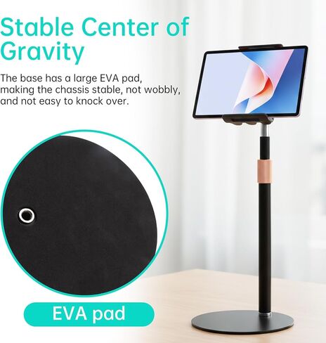 Tablet Stand, Carbon Steel Rod Adjustable Height Angle Pad Stand, 360° Tilt Weighted Metal Base Office Desktop Tab Stand Holder, Portable Monitor Support, (for 4.7-10.9 in Tablet) in Kuwait