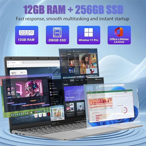 2026 كمبيوتر محمول FHD IPS مقاس 15.6 بوصة للأعمال والمنزل، وذاكرة وصول عشوائي سعتها 12 جيجابايت، ومحرك أقراص SSD سعة 256 جيجابايت، ومعالج Intel 5205U، ولوحة مفاتيح بإضاءة خلفية، وبصمة الإصبع، ولوحة مفاتيح رقمية، وكاميرا، وUSB، وWin 11 Pro، مع ترخيص مدى ال in Kuwait