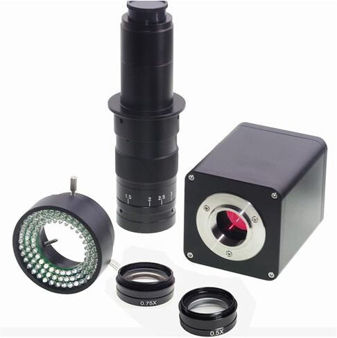 عدسة المجاهر 1080P 60FPS IMX385 V2 WDR صناعة C-Mount مجهر الكاميرا 180X 0.75X 0.5X Aux Lens 96 LED Ring Light المجهر العدسات للمجهر البصري in Kuwait