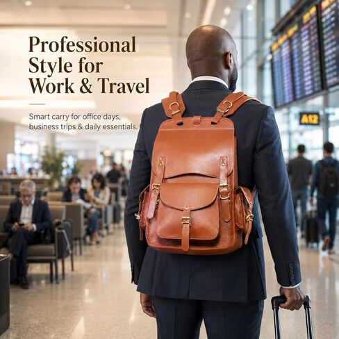 Handmade World Vintage Full Grain 20 Inch Leather Laptop Backpack Casual Bookbag Daypack Camping Travel Rucksack Knapsack in Saudi Arabia