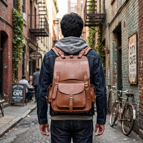 Handmade World Vintage Full Grain 20 Inch Leather Laptop Backpack Casual Bookbag Daypack Camping Travel Rucksack Knapsack in Saudi Arabia
