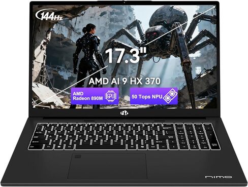 NIMO 17.3" Copilot+ Laptop, AMD Ryzen AI 9 HX 370(50 Tops NPU), Radeon 890M, 64GB RAM 2TB SSD, DDR5, 144Hz, PD 100W USB-C 4.0, AI Laptop with Wi-Fi 6E for Student Working Business in Kuwait