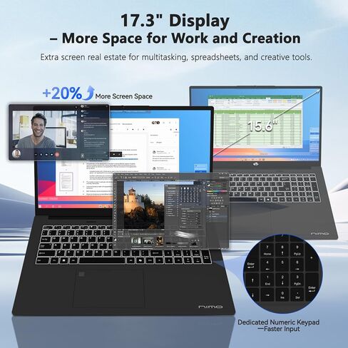 NIMO 17.3" Copilot+ Laptop, AMD Ryzen AI 9 HX 370(50 Tops NPU), Radeon 890M, 64GB RAM 2TB SSD, DDR5, 144Hz, PD 100W USB-C 4.0, AI Laptop with Wi-Fi 6E for Student Working Business in Kuwait