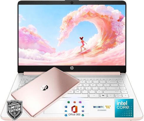 كمبيوتر محمول HP خفيف الوزن مقاس 14 بوصة بلون ذهبي وردي، مع Office 365 وCopilot AI، ومعالج Intel، وذاكرة وصول عشوائي سعتها 4 جيجابايت، ومحرك أقراص SSD سعة 64 جيجابايت، ونظام التشغيل Windows 11 in Kuwait