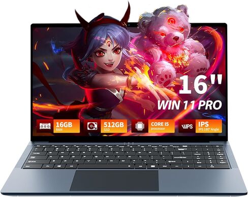 كمبيوتر محمول مقاس 16 بوصة، شاشة FHD IPS 1200 بكسل، كمبيوتر محمول للألعاب i5 (يصل إلى 3.6 جيجا هرتز) لذاكرة الوصول العشوائي 16 جيجا بايت و512 جيجا بايت SSD، واي فاي ثنائي النطاق BT5.0، بطارية طويلة الأمد، كمبيوتر Win 11 Pro للألعاب، كمبيوتر محمول لطلاب ال in Kuwait