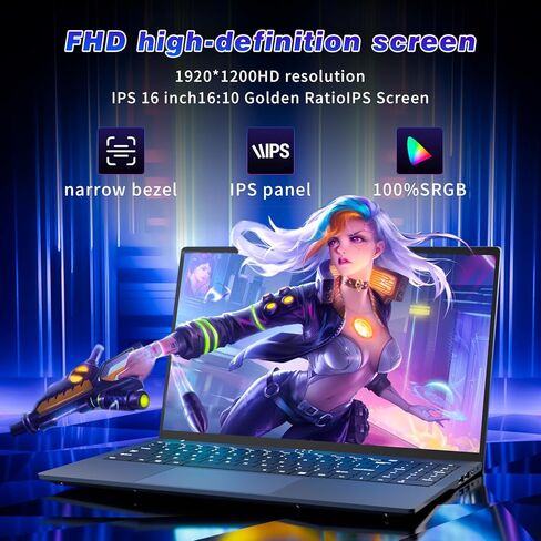 كمبيوتر محمول مقاس 16 بوصة، شاشة FHD IPS 1200 بكسل، كمبيوتر محمول للألعاب i5 (يصل إلى 3.6 جيجا هرتز) لذاكرة الوصول العشوائي 16 جيجا بايت و512 جيجا بايت SSD، واي فاي ثنائي النطاق BT5.0، بطارية طويلة الأمد، كمبيوتر Win 11 Pro للألعاب، كمبيوتر محمول لطلاب ال in Kuwait