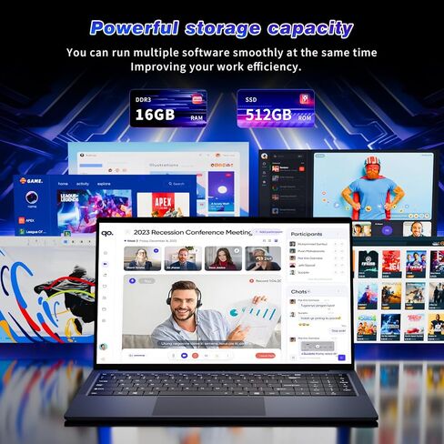 كمبيوتر محمول مقاس 16 بوصة، شاشة FHD IPS 1200 بكسل، كمبيوتر محمول للألعاب i5 (يصل إلى 3.6 جيجا هرتز) لذاكرة الوصول العشوائي 16 جيجا بايت و512 جيجا بايت SSD، واي فاي ثنائي النطاق BT5.0، بطارية طويلة الأمد، كمبيوتر Win 11 Pro للألعاب، كمبيوتر محمول لطلاب ال in Kuwait