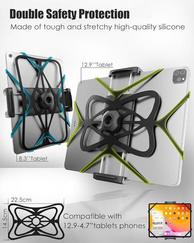 Charchendo Anti Shake Universal E-Bike Handlebar Tablet Mount with Anti Fall Strap, Motorcycle/Bike/Electric Scooter Tablet Holder Compatible with 4-13'' iPad Pro/Air/Mini, iPhones, Galaxy Z, E-Book in Kuwait