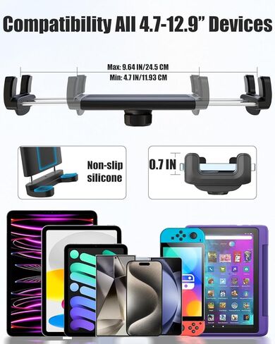 Charchendo Anti Shake Universal E-Bike Handlebar Tablet Mount with Anti Fall Strap, Motorcycle/Bike/Electric Scooter Tablet Holder Compatible with 4-13'' iPad Pro/Air/Mini, iPhones, Galaxy Z, E-Book in Kuwait