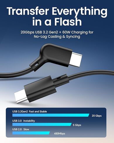 AR Smart Glasses USB-C Cable, 20Gbps USB 3.2 Gen2 Data & 60W Fast Charging – Compatible with XREAL Air/One, VITURE Pro XR, Rokid Max, RayNeo and More; 125° Ergonomic L-Shape Connector (6.6 FT（2M）) in Saudi Arabia
