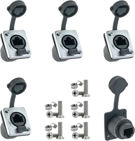 5-Pack RJ45 D-Type Panel Mount Ethernet Coupler, Female to Female Straight Through, Cat6/Cat5e/Cat5 Compatible with Dust Cover and Mounting Hardware (5-Pack Silver & Orange) in Kuwait