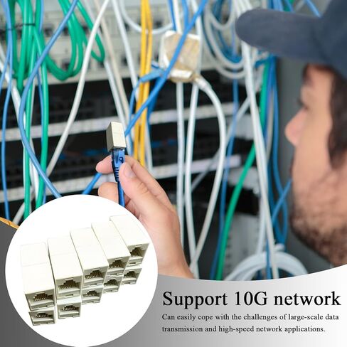 RJ45 Coupler Female, Network Cable Joiner, 10x Double Straight Head Plug with Function, Modular Connector Tool with Precision, Solid Wire Gear Strength, Home Accessories for Standard Ethernet Setup in Kuwait