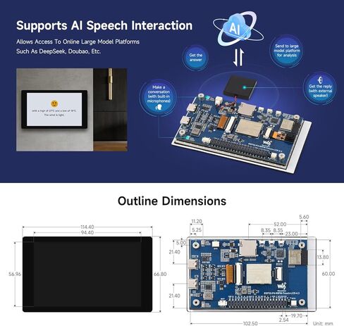 Waveshare ESP32-P4-WIFI6 لوحة تطوير 4.3 بوصة، دقة 480 × 800، لمسة 5 نقاط، شريحة ترميز الصوت على اللوحة، تدعم Wi-Fi 6 وBLE 5 in Kuwait