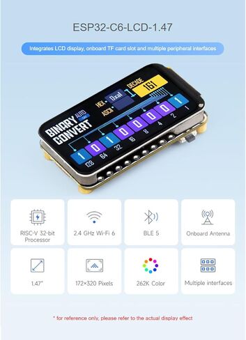 waveshare ESP32-C6 1.47inch Display Development Board 172×320 Resolution 262K Color LCD, 32-bit RISC-V Processor,Supports Wi-Fi 6(802.11 b/g/n) and Bluetooth 5 (LE) in Kuwait